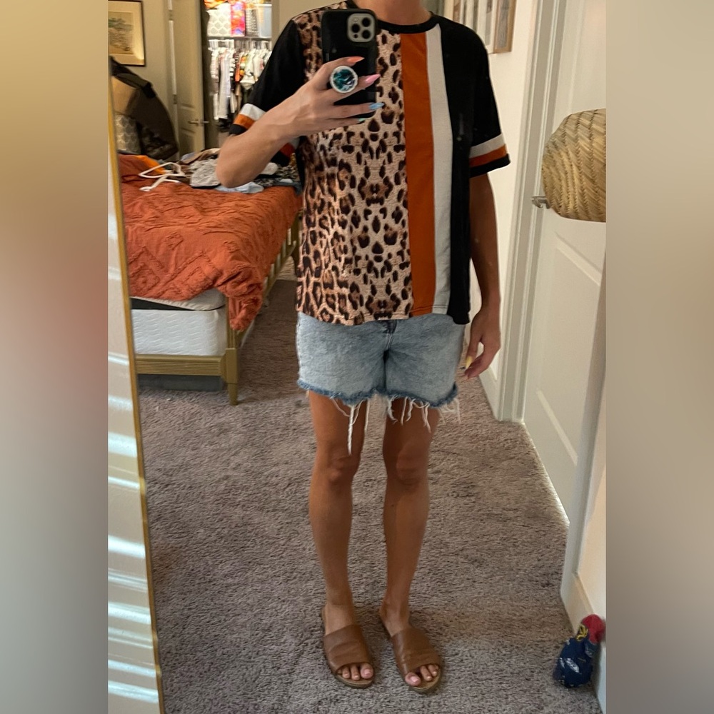 Leopard Print and Striped T-Shirt